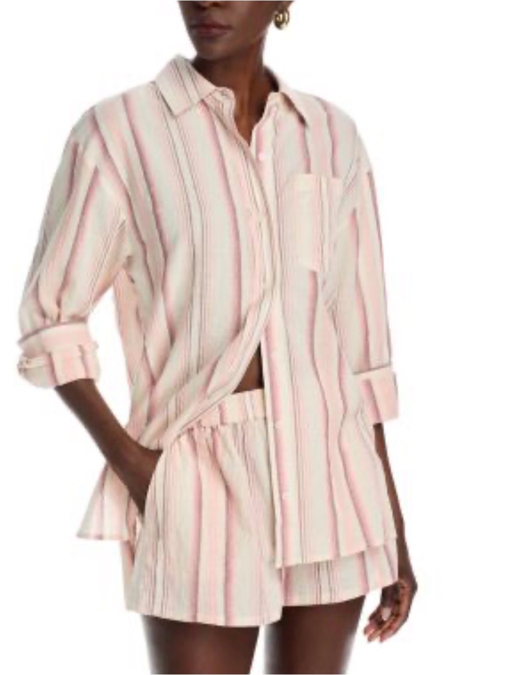 Steve Madden Murphy Pink and Cream Striped Button-Down Shirt